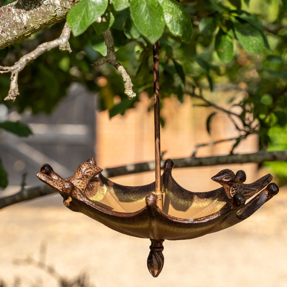 Cast Iron Umbrella Bird Feeder & Bath | Unique Garden Decor.