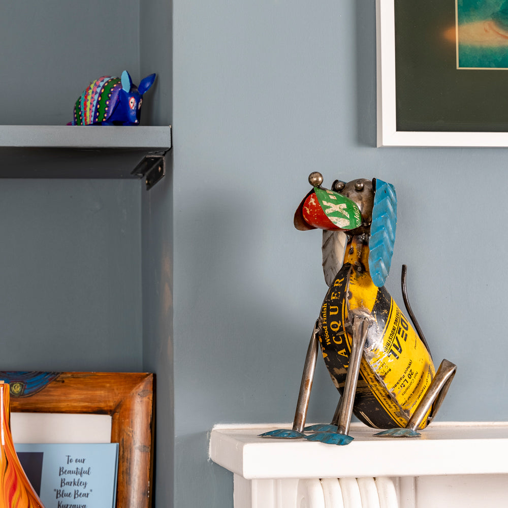 Upcycled Sitting Dog Statue.