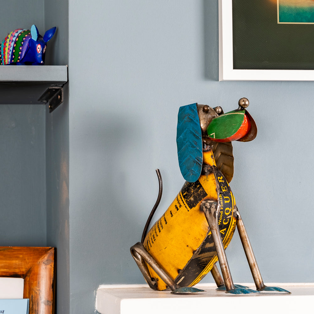 Upcycled Sitting Dog Statue.