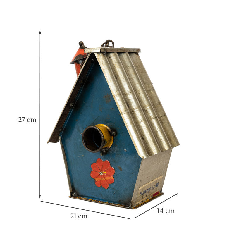 Upcycled Metal Bird House with Corrugated Roof.