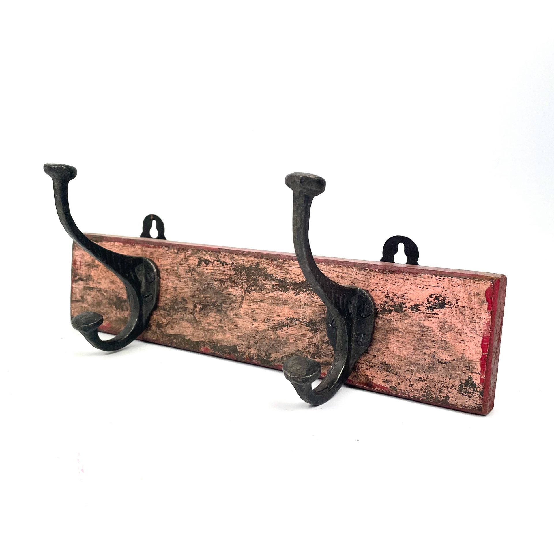 Decorative Vintage Coat Hooks on Wood Base.
