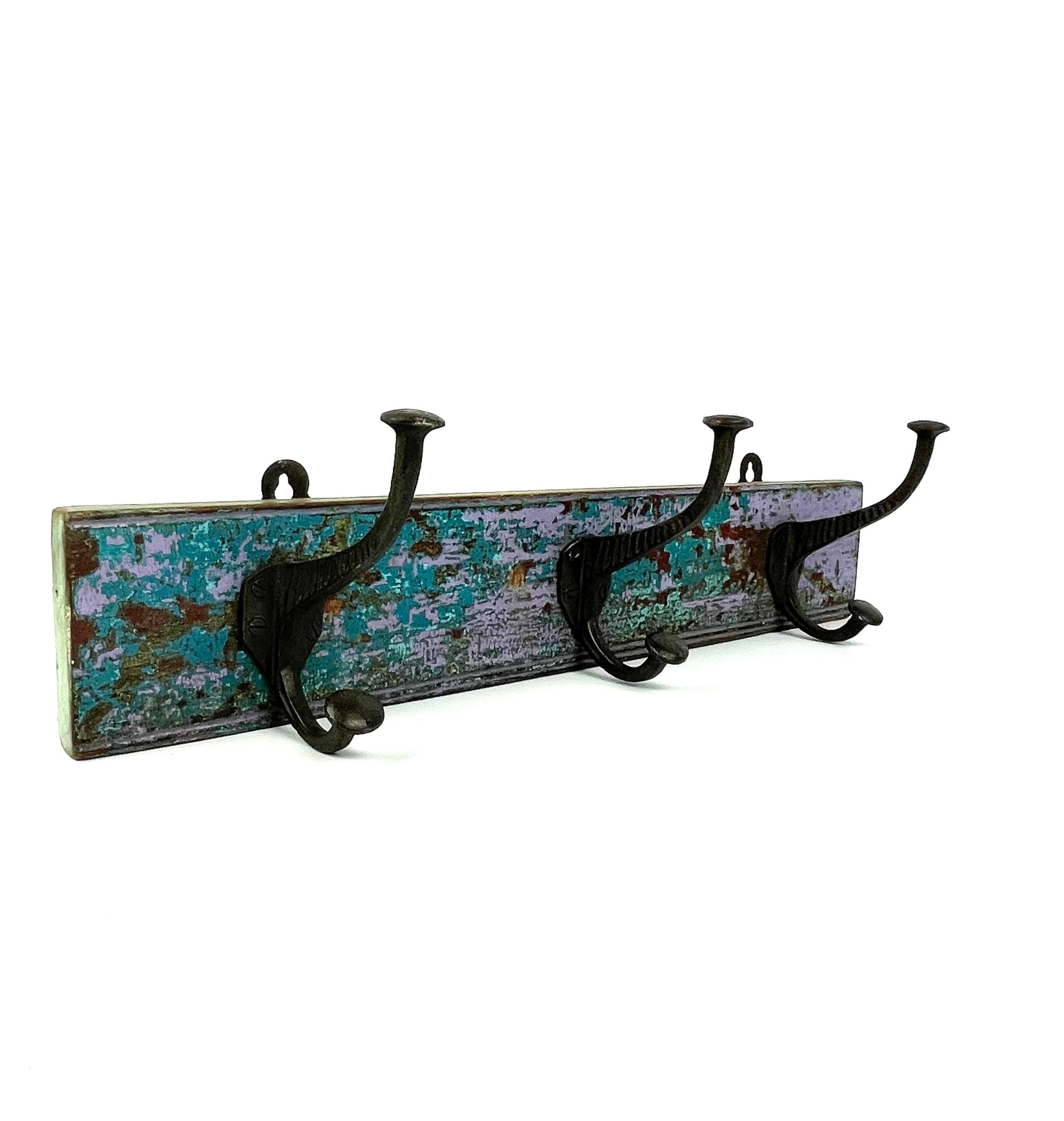 Decorative Vintage Coat Hooks on Wood Base.