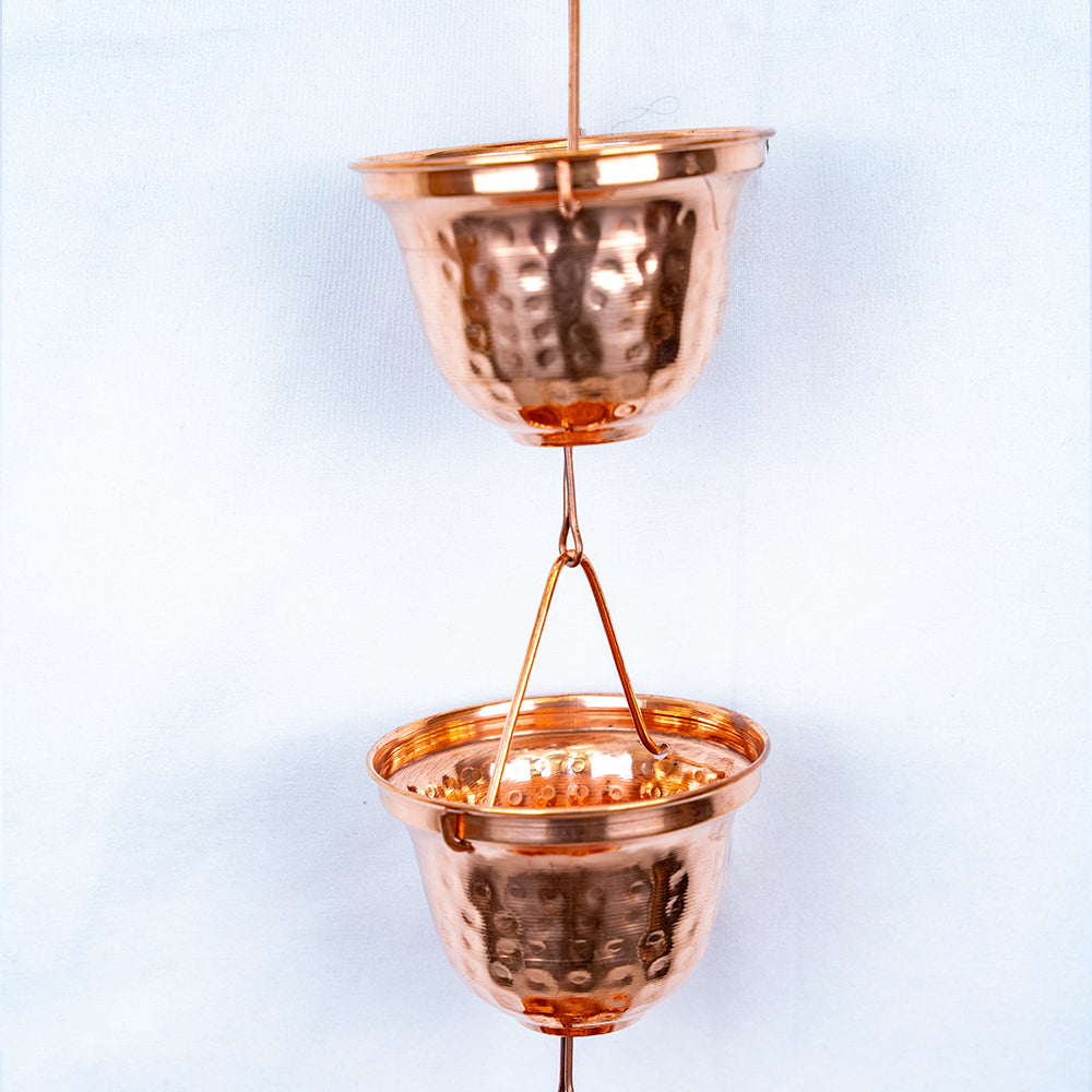 Copper Rain Catcher Chain with Decorative Cups (Set of 12).