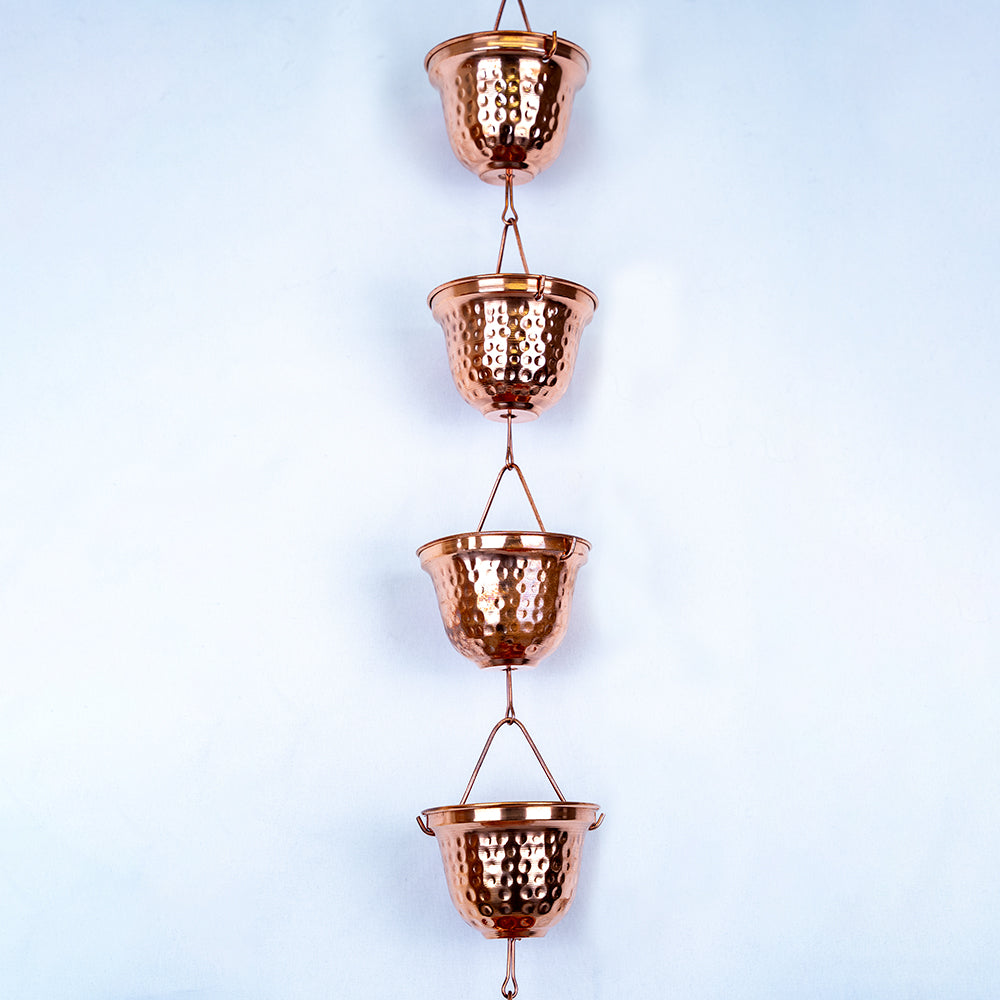 Copper Rain Catcher Chain with Decorative Cups (Set of 12).