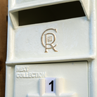 White CR 'Charles Rex' Cast Iron Post Box.