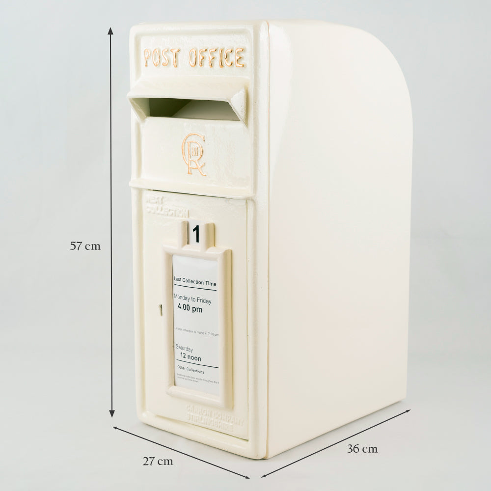 White CR 'Charles Rex' Cast Iron Post Box.