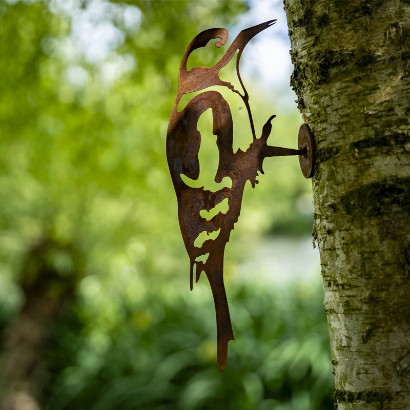 Woodpecker Garden Ornament Laser Art On A Branch.