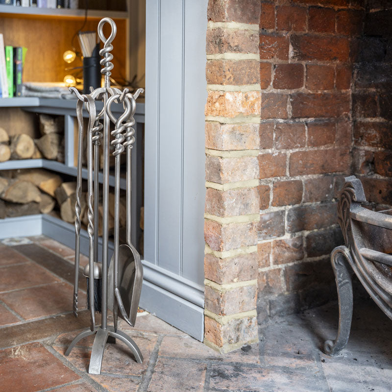 Wrought Iron Fireplace Tools Set - Pewter.