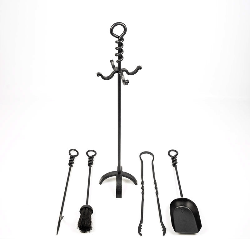 Wrought Iron 4 Piece Fireplace Companion Set - Black.