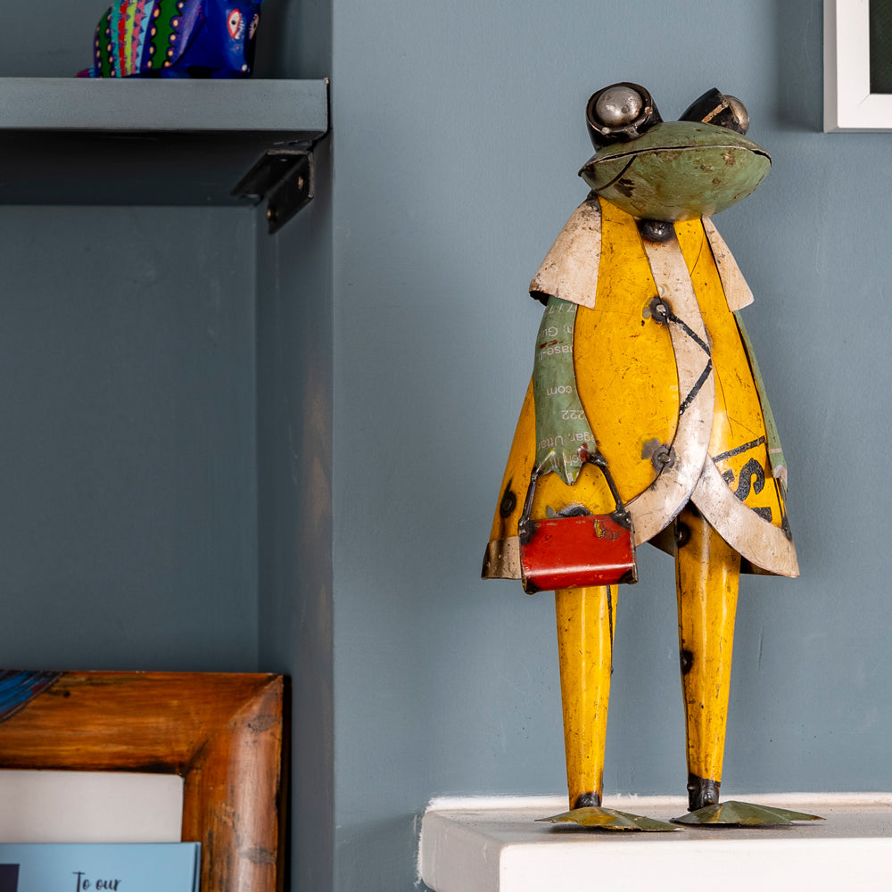 Mr and Mrs Frog Recycled Metal Ornaments.