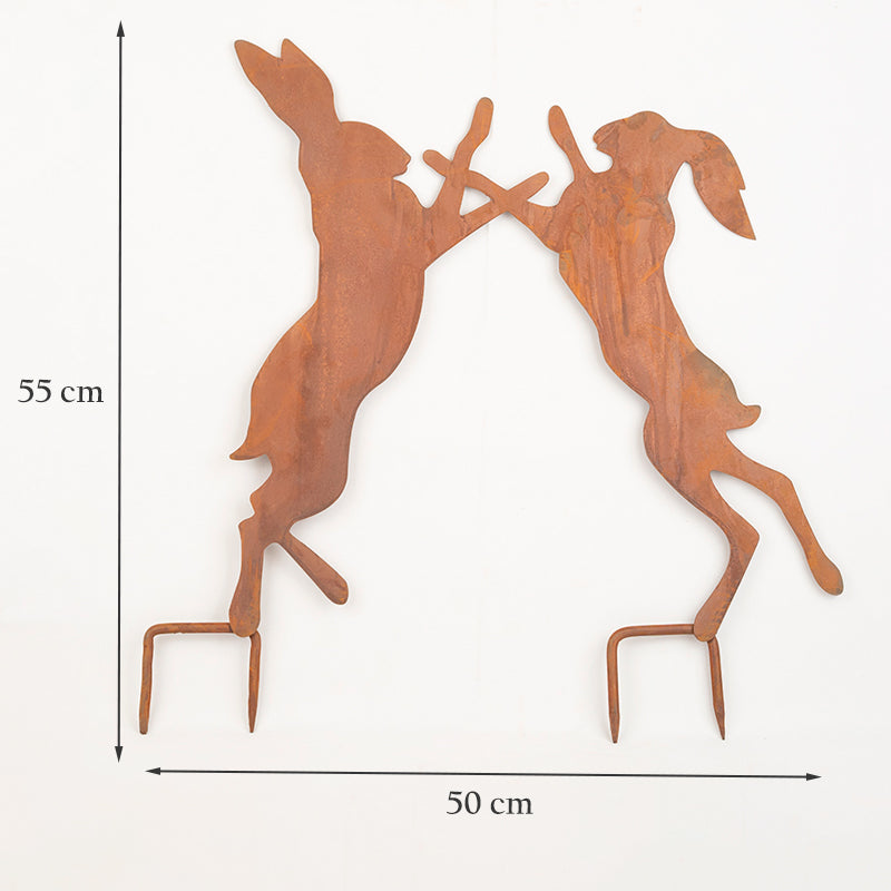 Rustic Boxing Hares Garden Ornament - Available in Two Sizes.