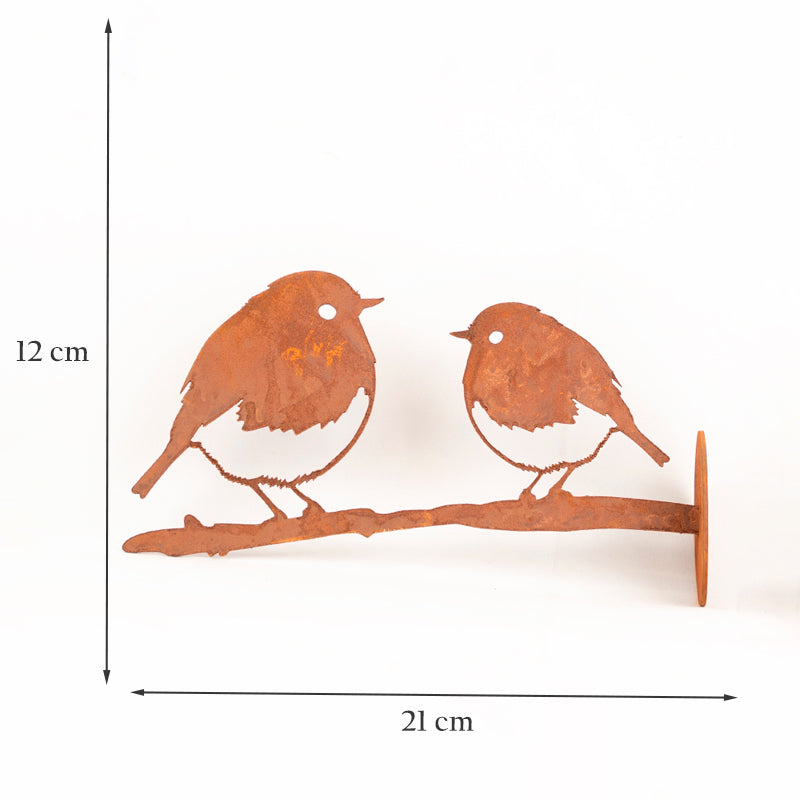 Pair Of Robins Garden Ornament Laser Art On a Branch.