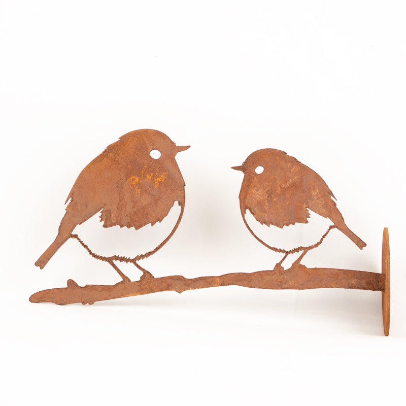 Pair Of Robins Garden Ornament Laser Art On a Branch.