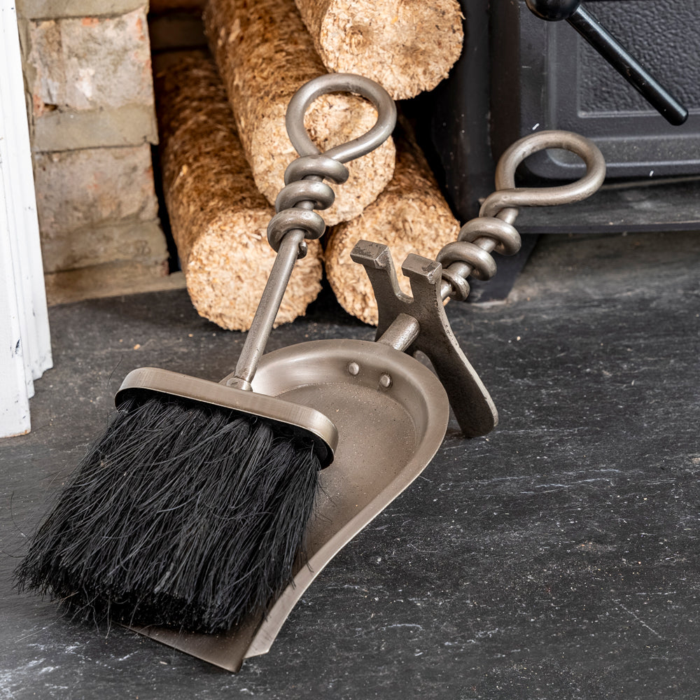 Fireplace Brush and Shovel Set - Pewter.