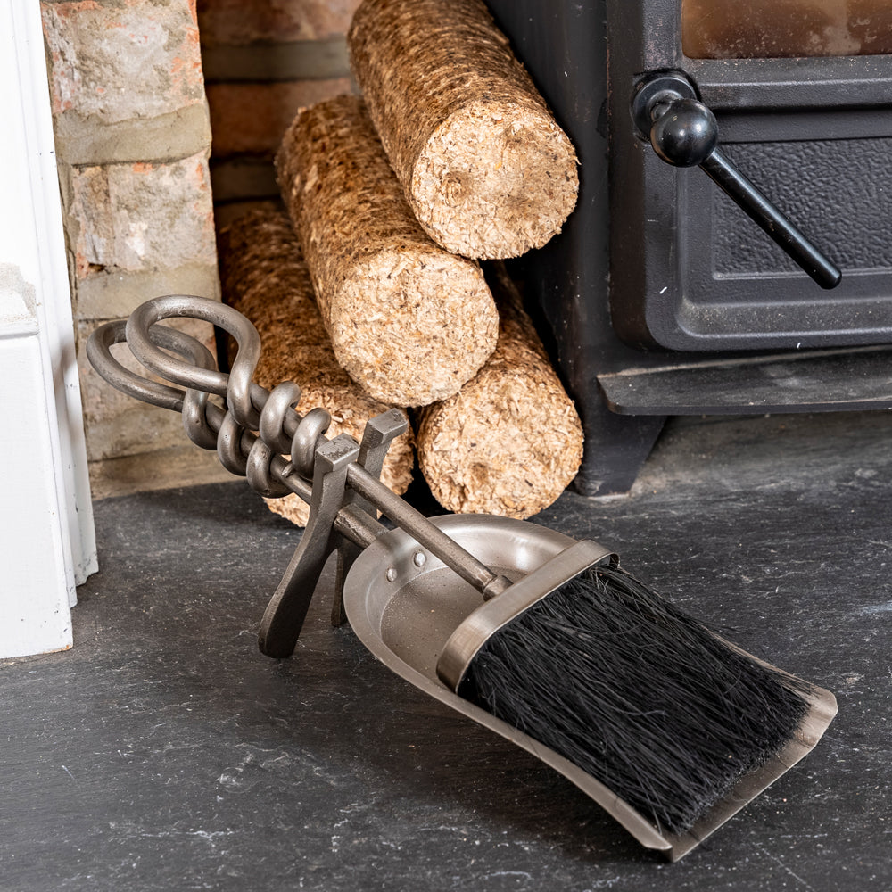 Fireplace Brush and Shovel Set - Pewter.