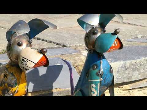 Standing Dog in Recycled Metal.
