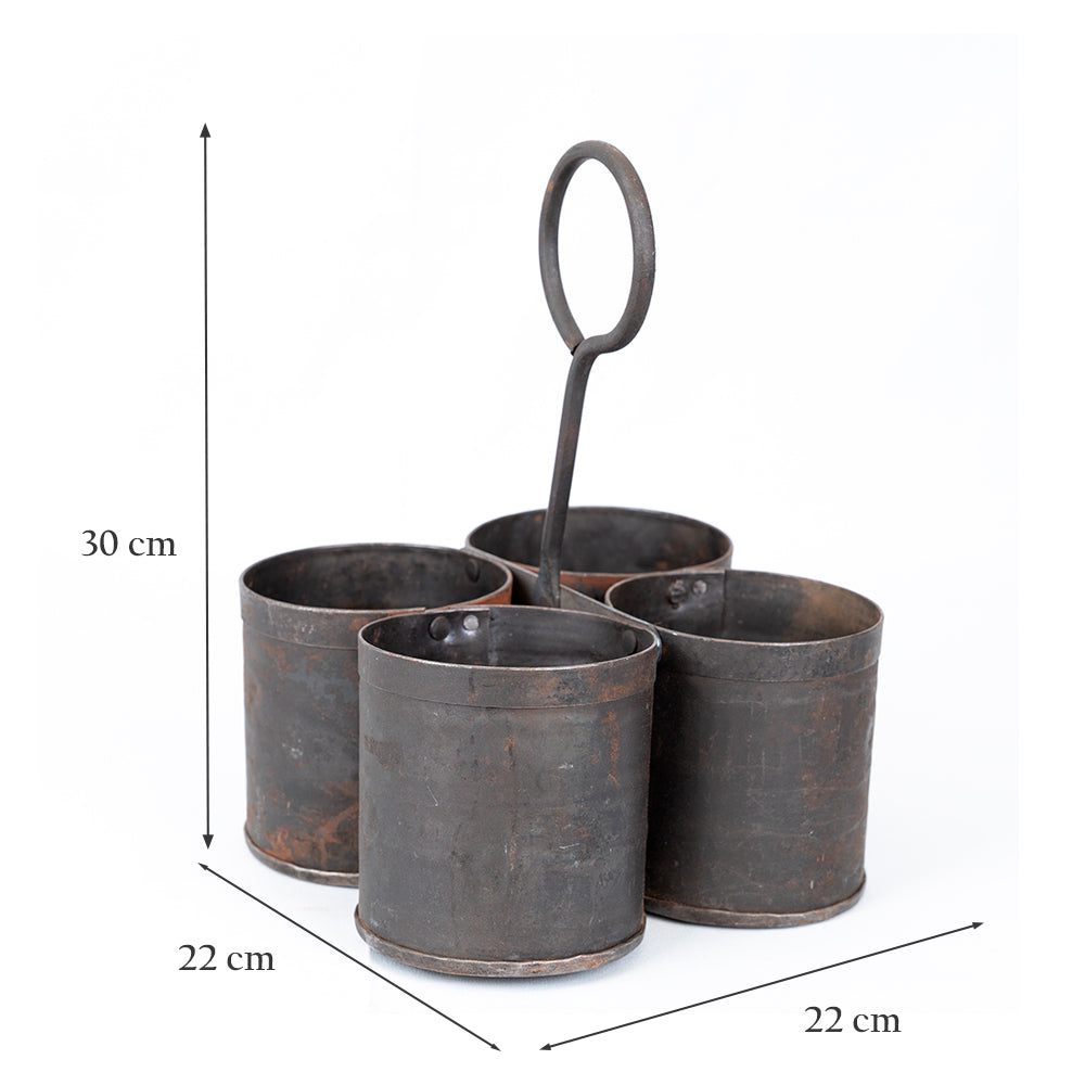 Small Metal Spice Planter | Four-Section Herb Holder.