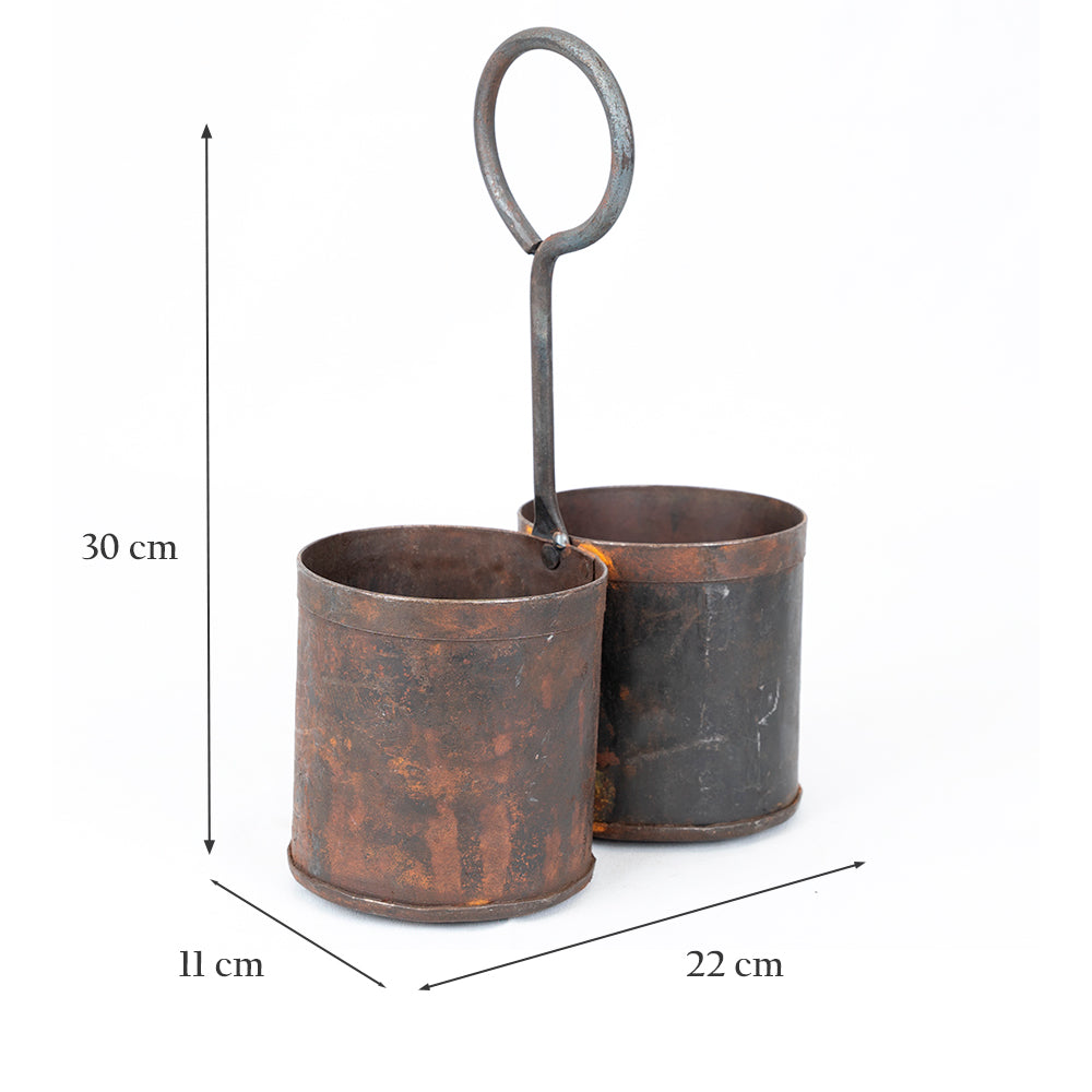 Small Metal Spice Planter | Two-Section Herb Holder.