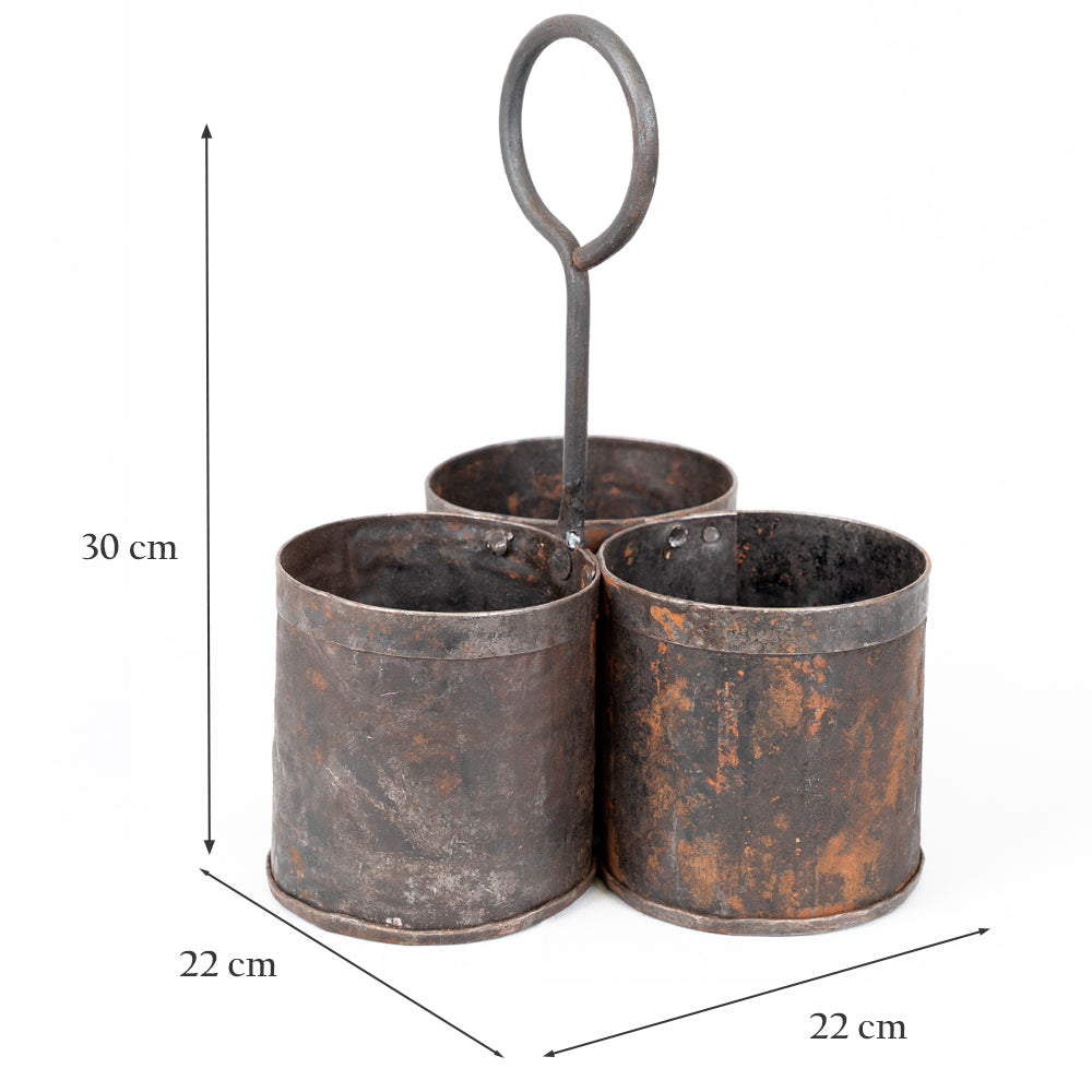 Small Metal Spice Planter | Three-Section Herb Holder.