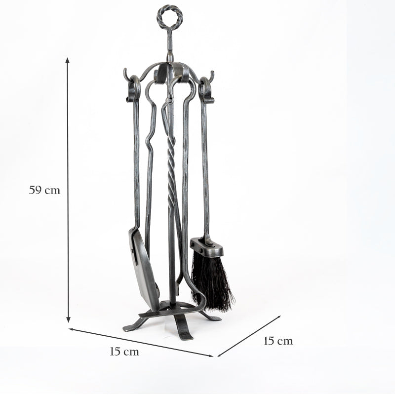 4 Piece Wrought Iron Twisted Fireside Tools.