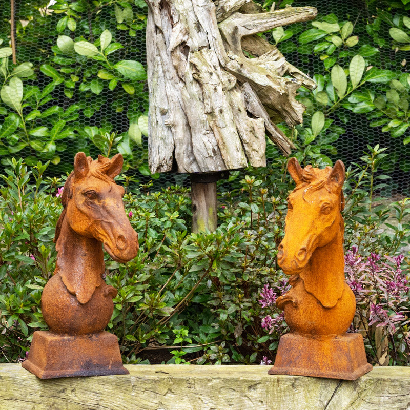 Pair of Cast Iron Horse Head Statues-7