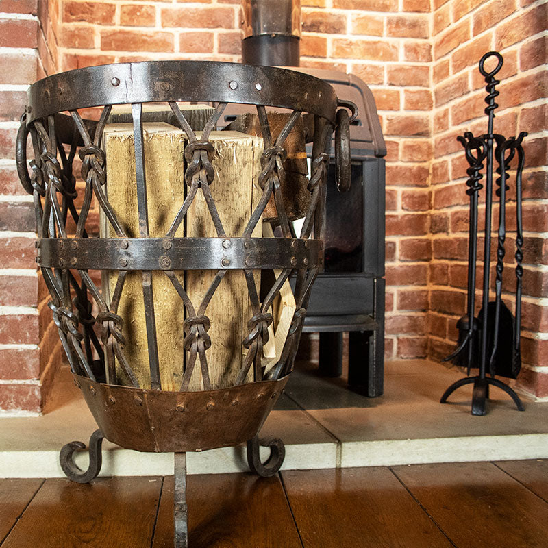 Large Hand Forged Wrought Iron Log Basket-6