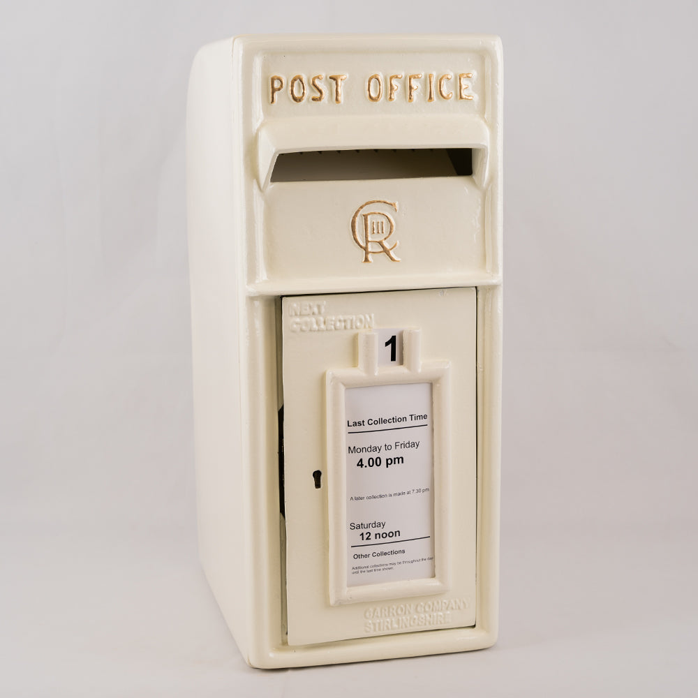 White CR 'Charles Rex' Cast Iron Post Box