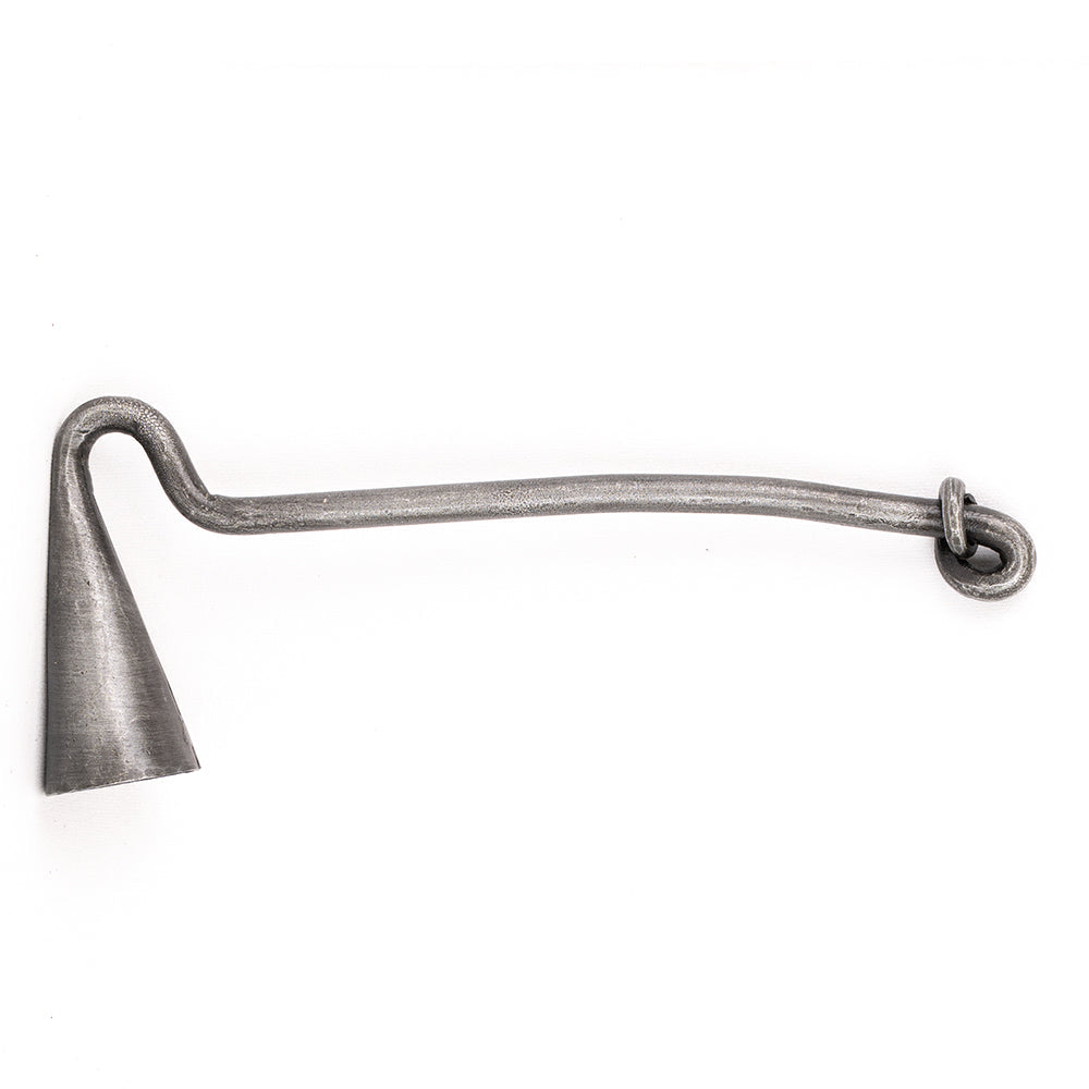 Metallic candle snuffer on a white background