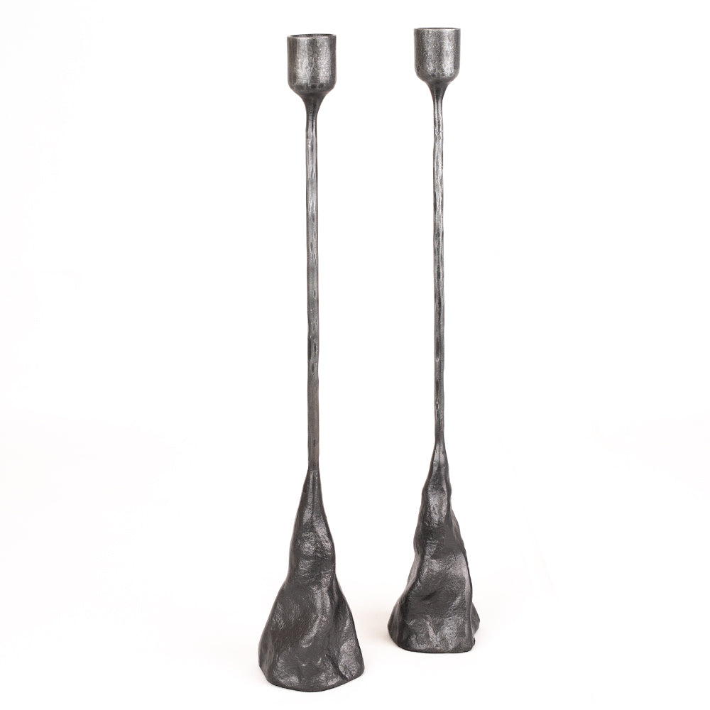 Pair of Hand Forged Mountain Candlesticks - Rustic Wabi Sabi Taper Holders