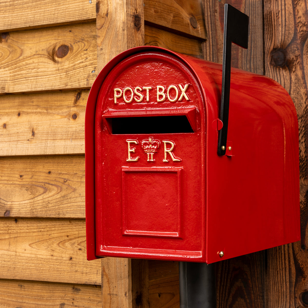 Iconic British Red ER Mailbox | Weatherproof American Style Cast Aluminum Post & Parcel Box