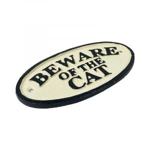 Beware of Cat Oval Cast Iron Sign