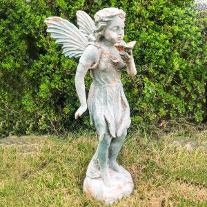 Garden Fairy with Lily in Verdigris Finish