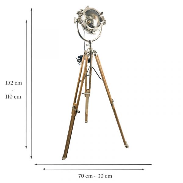 Marine Spotlight Floor Lamp with Natural Teak Wood Tripod