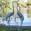 Pair of Metal Cranes Cast Aluminium Bird Garden Statue