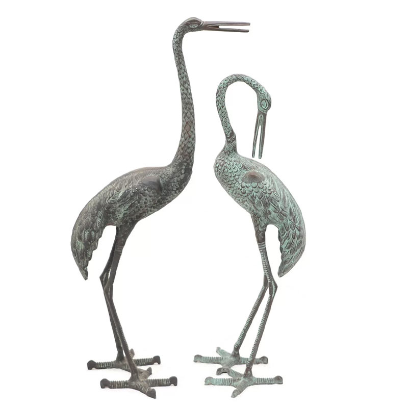 Pair Of Metal Garden Cranes Aluminium Bird Garden Statue