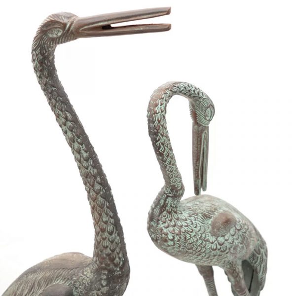 Pair of Metal Cranes Cast Aluminium Bird Garden Statue