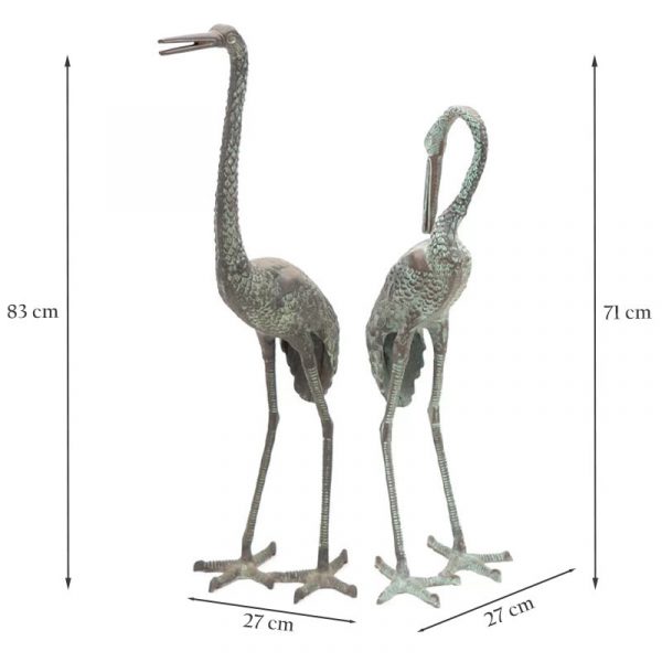 Pair of Metal Cranes Cast Aluminium Bird Garden Statue