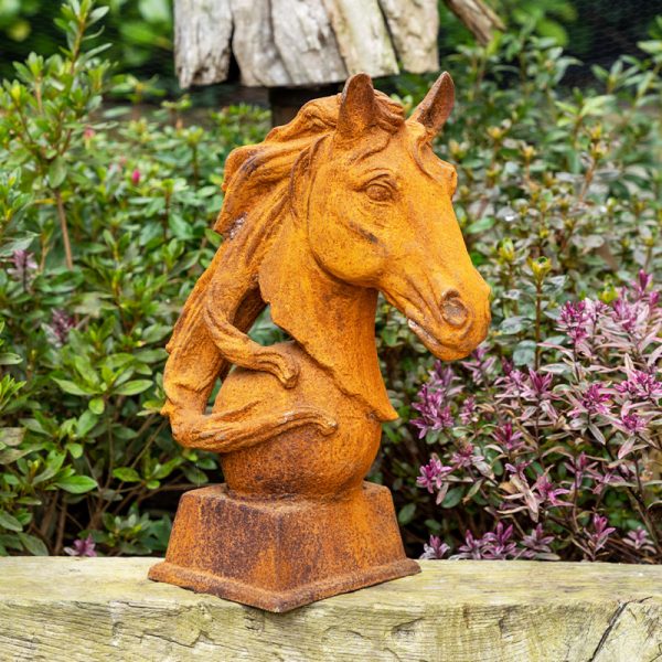 Pair of Cast Iron Horse Head Statues