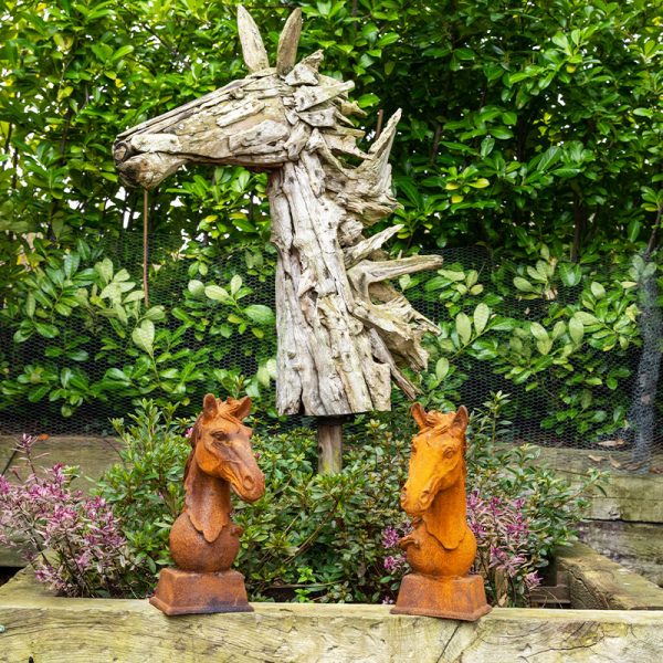 Pair of Cast Iron Horse Head Statues