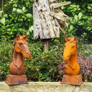 Pair of Cast Iron Horse Head Statues