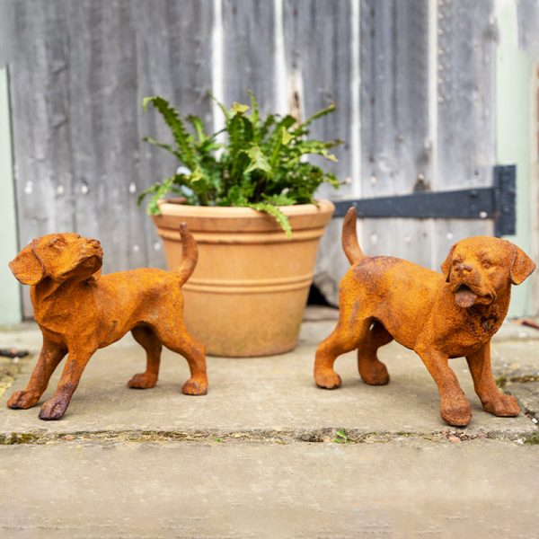 Pair of Cast Iron Puppy Dog Statues