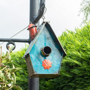 Upcycled Metal Bird House with Corrugated Roof