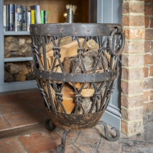 Large Hand Forged Wrought Iron Log Basket
