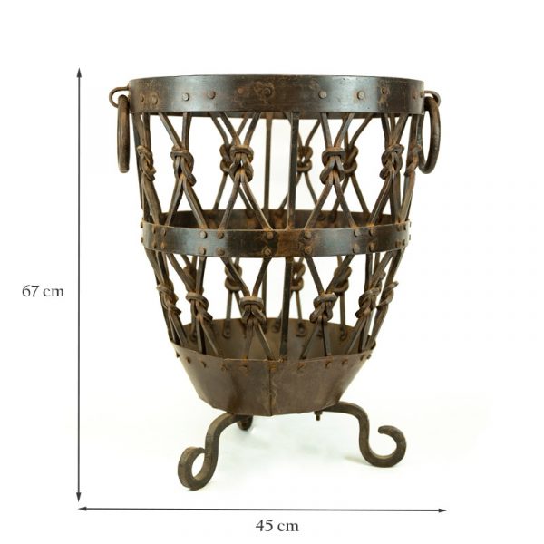 Large Hand Forged Wrought Iron Log Basket