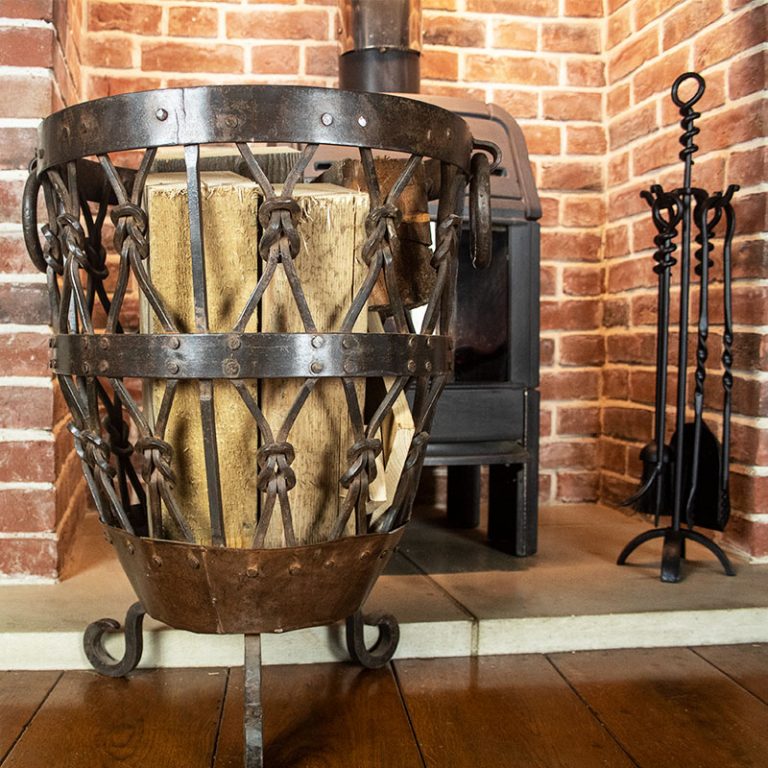 Large Hand Forged Wrought Iron Log Basket