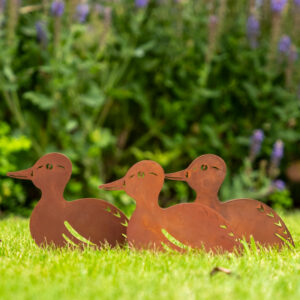 Set of 4 Ducks Garden Ornament Metal Duck and Ducklings