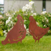 Set of 2 Chickens Garden Ornament Laser Art Hens