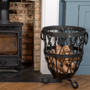 Large Hand Forged Wrought Iron Log Basket